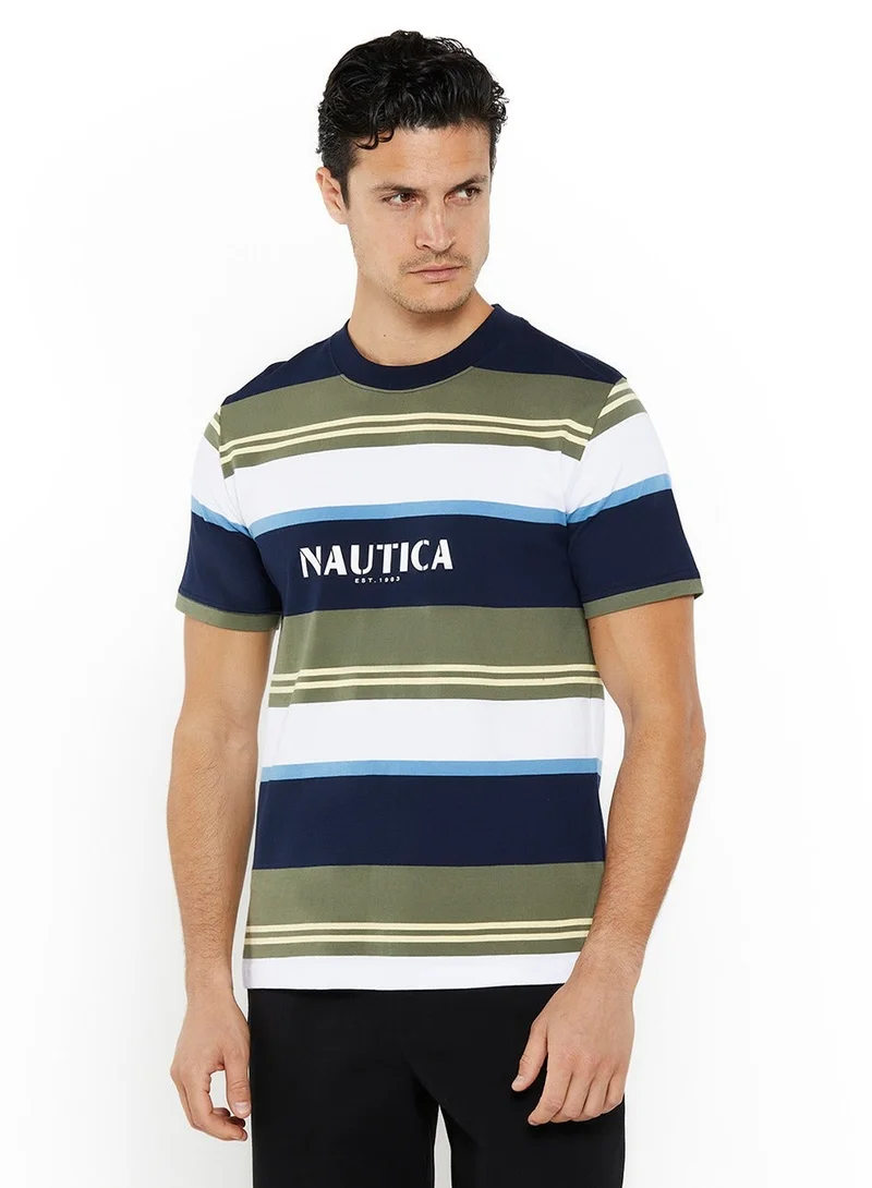 NAUTICA Contrast Striped Regular Fit Premium Cotton Crew Neck T-shirt